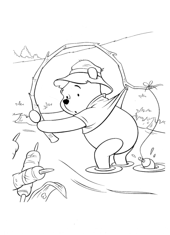 coloriage winnie a la peche